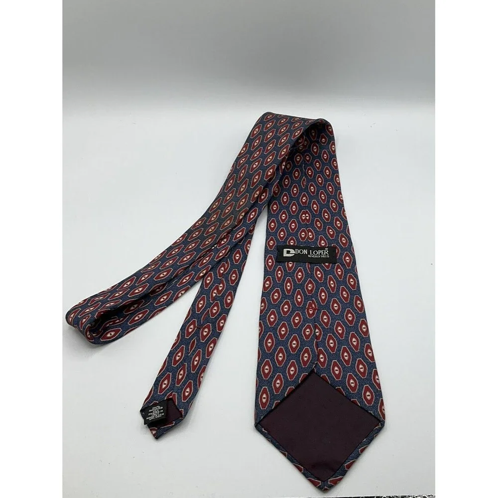 Vintage Don Loper of Beverly Hills Mens 100% Silk Tie Blue Red Retro Wide - Picture 3 of 4
